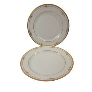 Lot 2 Hutschenreuther Selb Favorite Bavaria Dinner Plate Hand Painted White Gold